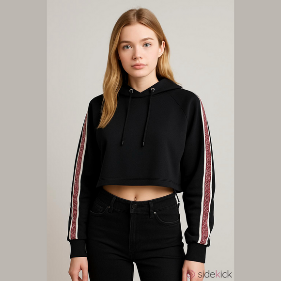 Tops - Forever 21 Women's Black Checked Long Sleeve Cropped Hoodie Size Small